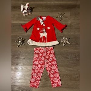 Bonnie Jean Holiday Set  Size 2T Bow/ Reindeer/Snow flakes with‎ jewels